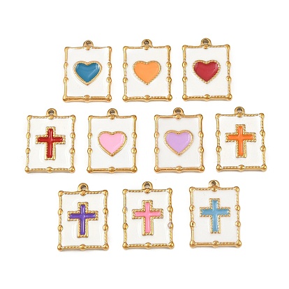 304 подвески из нержавеющей стали, прямоугольник амулеты, с эмалью, золотые