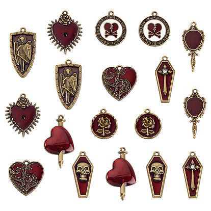 18 шт 9 стили подвески из сплава эмали, античная бронза