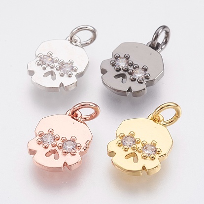 Brass Micro Pave Cubic Zirconia Charms, Lead Free & Cadmium Free, Skull