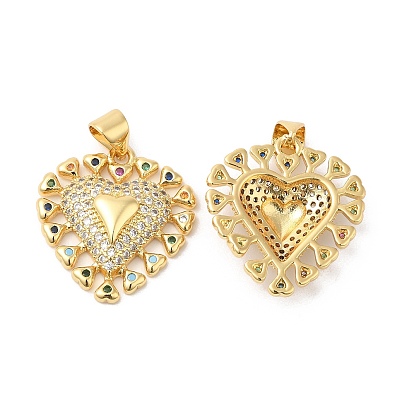 Brass Micro Pave Colorful Cubic Zirconia Pendants, Heart Charms