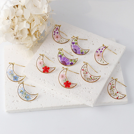 Из нержавеющей стали луны 304 мотаться, с фурнитурой из сплава и высушенным в смоле цветком, золотые