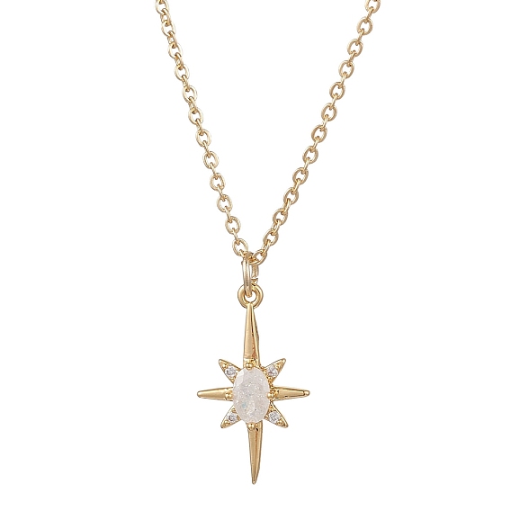 Подвеска в виде звезды из латуни и стекла 304 Женские ожерелья из нержавеющей стали с цепочкой, белые
