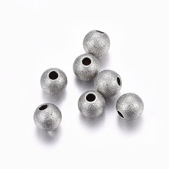 304 Stainless Steel Textured Beads, Round