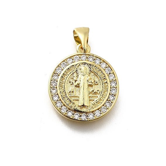 Латунные микро проложить кубического циркония подвески, плоский круг с амулетами святого Иуды, стойки покрытие, без кадмия и без свинца, долговечный