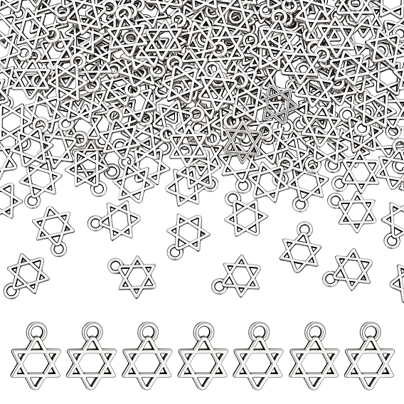 200Pcs Tibetan Style Alloy Charms, Star of David Charms