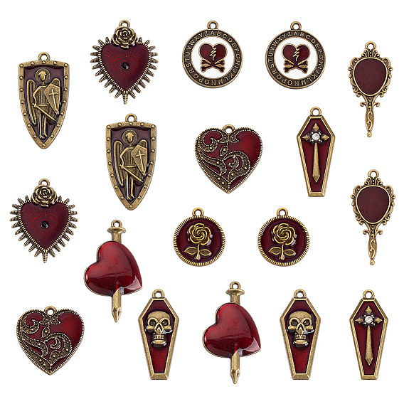 18 шт 9 стили подвески из сплава эмали, античная бронза