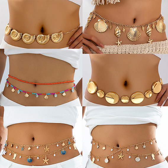 Цепочки на талию и живот в морском стиле из сплава для сексуального бикини, золотые