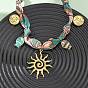 304 Женские шарфы-ожерелья из полиэстера с подвеской в виде солнца и рыбы из нержавеющей стали и смолы, бирюзового цвета