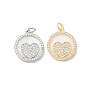 Латунные микропаве прозрачные подвески с фианитом, без кадмия, без никеля и без свинца, с ракушкой и прыжковым кольцом, плоско-круглые с сердцем