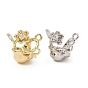 Brass Micro Pave Clear Cubic Zirconia Charms, Flower Basket with Bowknot Charms