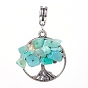 Mixed Stone European Dangle Charms, with Tibetan Style Alloy Pendants and Hangers, Iron Jump Rings, Flat Round with Tree