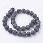 Natural Black Larvikite Bead Strands, Round, Frosted