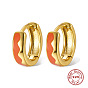 925 Sterling Silver Thick Hoop Earrings, with Enamel, for Women, Real 18K Gold Plated