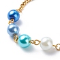 Glass Pearls Link Bracelet with 304 Stainless Steel Curb Chains for Women