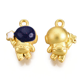 Rack Plating Alloy Enamel Pendants, with Glitter Powder, Matte Gold Color, Cadmium Free & Nickel Free & Lead Free, Spaceman