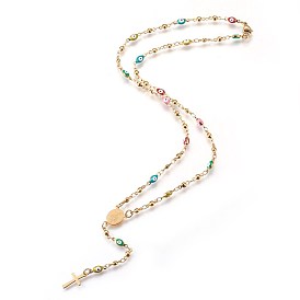 304 inoxydable colliers de perles de chapelet d'acier, avec l'émail mauvais œil, ovale avec la Vierge Marie