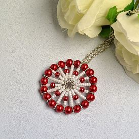 DIY Necklace Kits, Red Pendant Necklace with Pearl Beads and Seed Beads