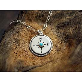 Vintage Simple Round Turquoise Compass Necklace