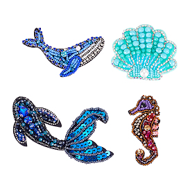 4 шт. 4 стили аппликации из бисера и страз в стиле океана, пришиваем заплатки из фетра, костюм украшение аксессуары