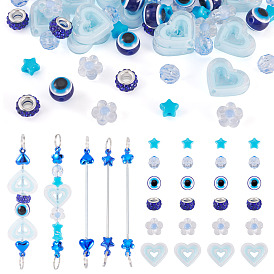 Сделай сам наборы для ключей, в том числе 3шт. брелоков из нержавеющей стали с бусинами, 12шт. круглые бусины из смолы, символизирующие сглаз, 36шт акриловые бусины, 12 шт. Европейские бусины со стразами из полимерной глины