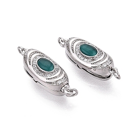 Латунные застежки из прозрачного кубического циркония с микропаве, овальные, с кошачий глаз, 1 нитей, 1-луночное