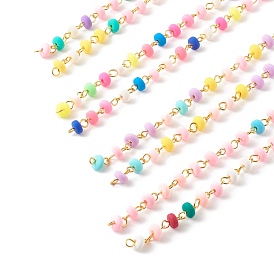 Handmade Polymer Clay Beaded Chains, with Iron Findings & Oblate Beads, Unwelded