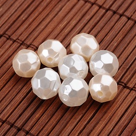 Faceted Round Imitation Pearl Acrylic Beads, 9.5mm, Hole: 1mm, about 920pcs/500g