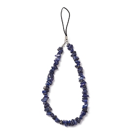 Ремешки для мобильных телефонов с бусинами из натуральной флюоритовой крошки, платина