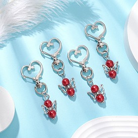 Angel Glass Pearl Pendant Decoration, Heart/Star Alloy Swivel Clasps Charms for Bag Ornaments