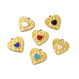 Ion Plating(IP) 304 Stainless Steel Charms, with Enamel, Real 18K Gold Plated, Heart Charm
