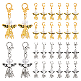 40 шт. 2 цвета: белый стеклянный жемчуг с подвеской в виде ангела из сплава, с карабин-лобстерами 