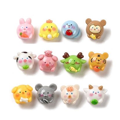 Cute Opaque Resin Cabochons, Twelve Chinese Zodiac Signs