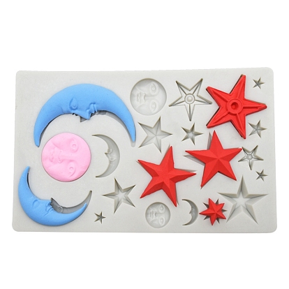 Star & Moon Shape Food Grade Silicone Molds, Fondant Molds, For DIY Cake Decoration, Chocolate, Candy