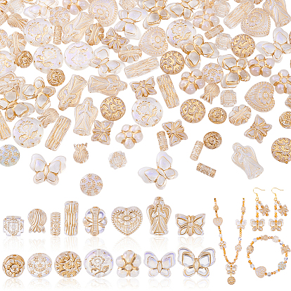 120 шт. 15 стили металлические прозрачные акриловые бусины, с золотым покрытием
