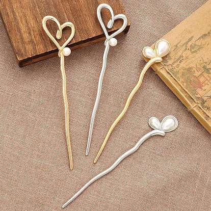 Вилки для волос из сплава в форме сердца, аксессуары для волос для женщин и девочек, с жемчуг