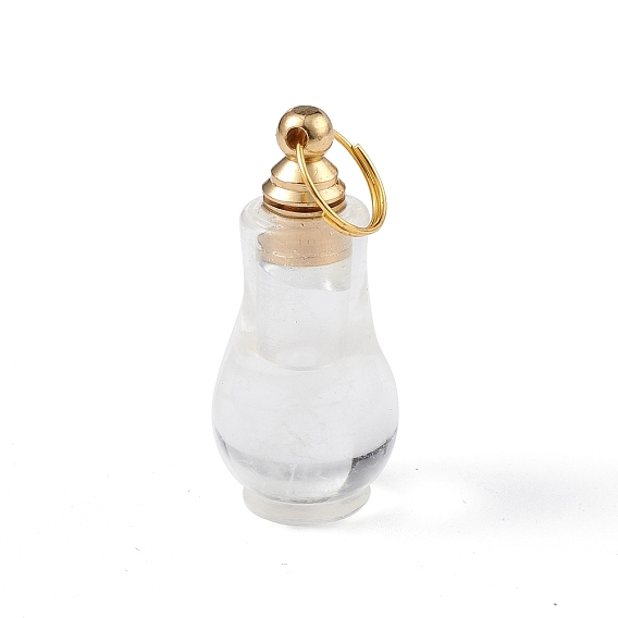 Gemstone Openable Perfume Bottle Pendants, Faceted Gourd Charm, with Golden Tone Brass Findings