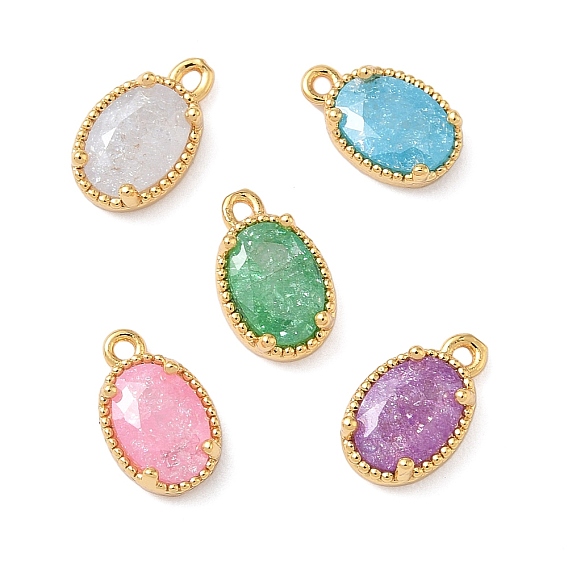 Латунные подвески из измельченного льда с кубическим цирконием, овальные амулеты, без никеля , реальный 18 k позолоченный