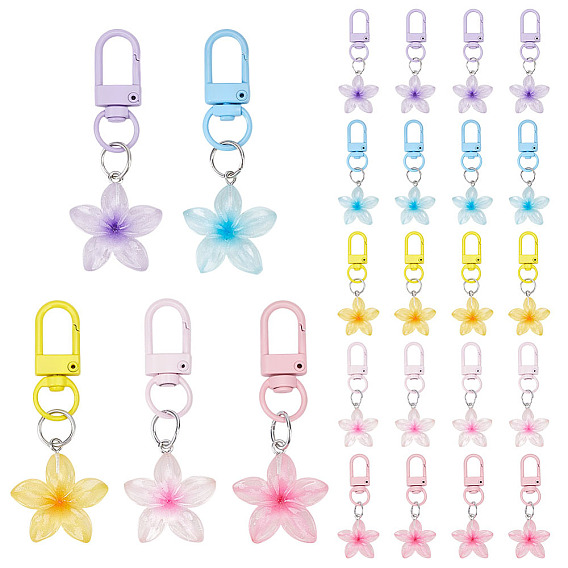 25 шт. 5 брелоки-подвески из смолы разных цветов, с поворотными застежками сплава