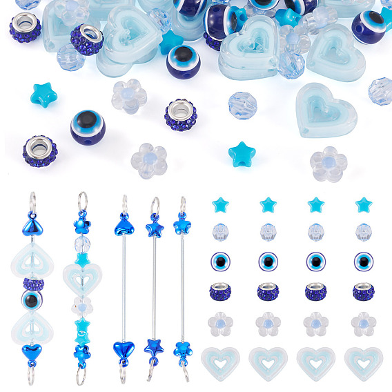 Сделай сам наборы для ключей, в том числе 3шт. брелоков из нержавеющей стали с бусинами, 12шт. круглые бусины из смолы, символизирующие сглаз, 36шт акриловые бусины, 12 шт. Европейские бусины со стразами из полимерной глины