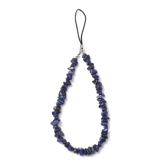 Ремешки для мобильных телефонов с бусинами из натуральной флюоритовой крошки, платина