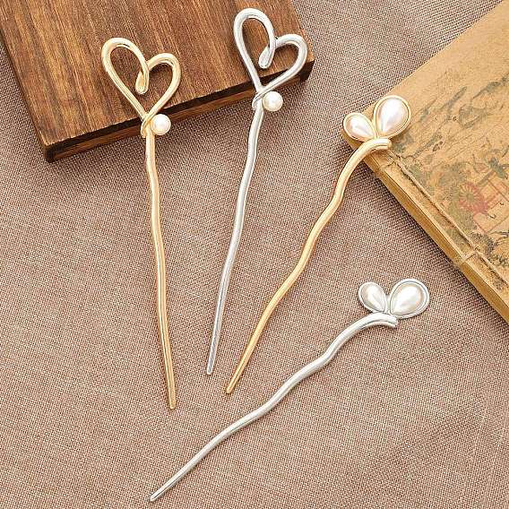 Вилки для волос из сплава в форме сердца, аксессуары для волос для женщин и девочек, с жемчуг