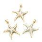 Brass Micro Pave Cubic Zirconia Pendants, with ABS Plastic Imitation Pearl, Starfish Charms, Rack Plating, Long-Lasting Plated, Cadmium Free & Lead Free, Real 18K Gold Plated