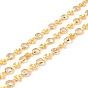 Handmade Brass Link Chains, with Glass, Long-Lasting Plated, Unwelded, with Spool, Flat Round & Double Heart, Golden