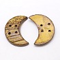 Ethnic Garment Accessories Wood Findings 4-Hole Coconut Sewing Buttons, Dyed, Crescent Moon, 32~35x21~25x2~5mm, Hole: 2~3mm