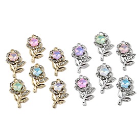 Alloy Rhinestone Pendants, Flower Charms, with Glass, UV Plating, Mixed Color