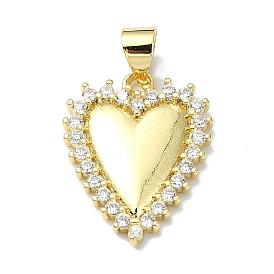 Rack Plating Real 18K Gold Plated Brass Micro Pave Cubic Zirconia Pendants, Long-Lasting Plated, Lead Free & Cadmium Free, Heart