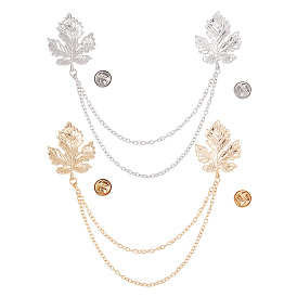 2шт 2 цвета двойной кленовый лист подвесная цепочка брошь, булавка с кисточкой из сплава для воротника рубашки костюма