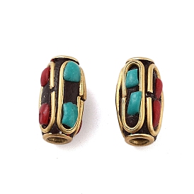 Handmade Indonesia Beads, with Brass and Resin, Barrel