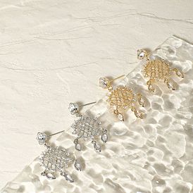 Korean Style Woven Net/Web with Feather Brass Cubic Zirconia Earrings Unique Fashion