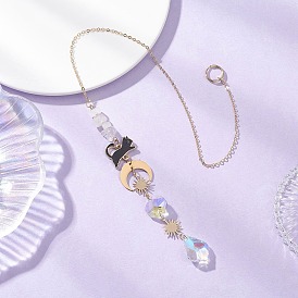 Бусины из листового стекла и хрустальной крошки натурального кварца, подвесные ловцы солнца, звенья из сплава Cat для наружного и садового декора, луна и солнце